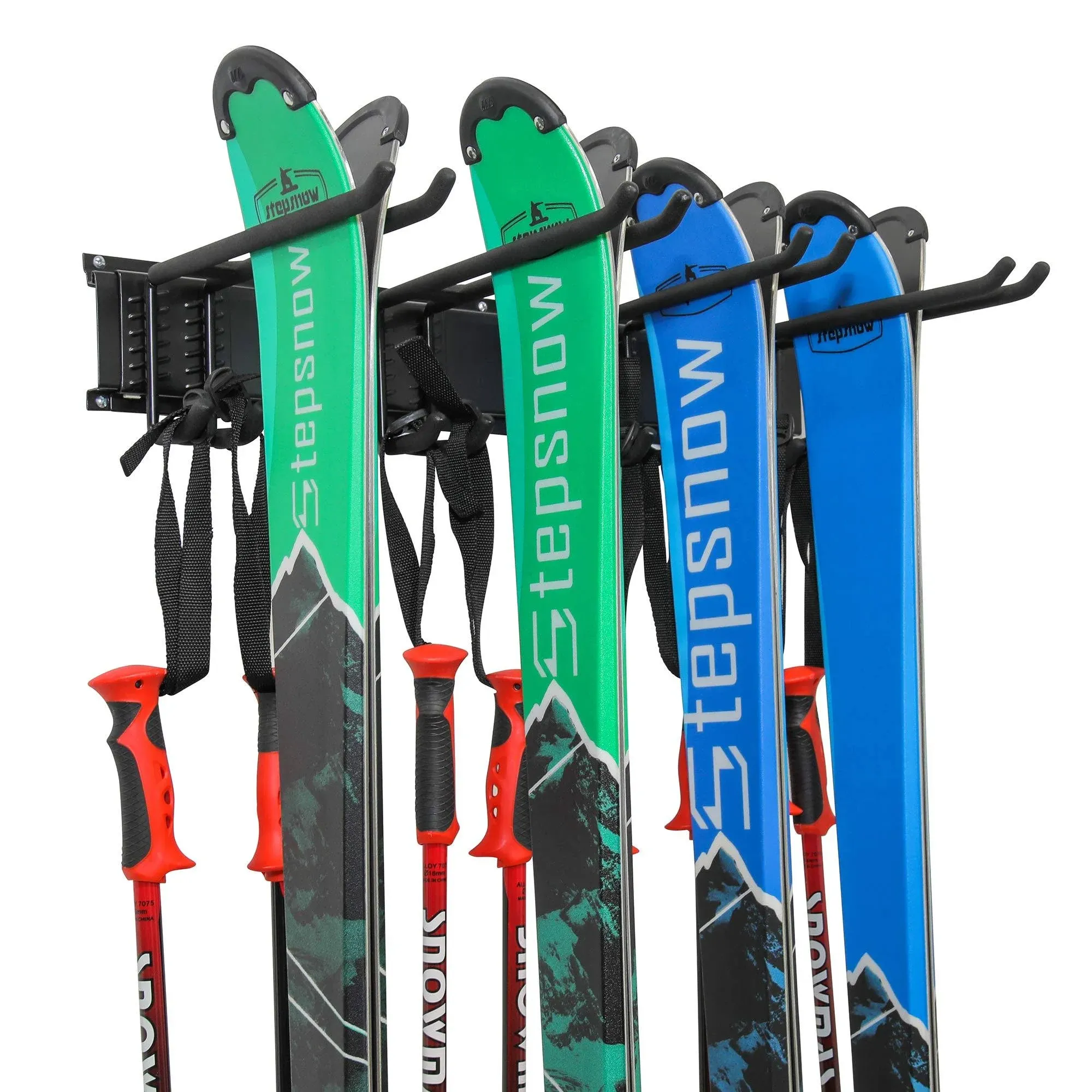 RaxGo Ski Wall Rack, Holds 4 Pairs of Skis &amp; Skiing Poles or Snowboard