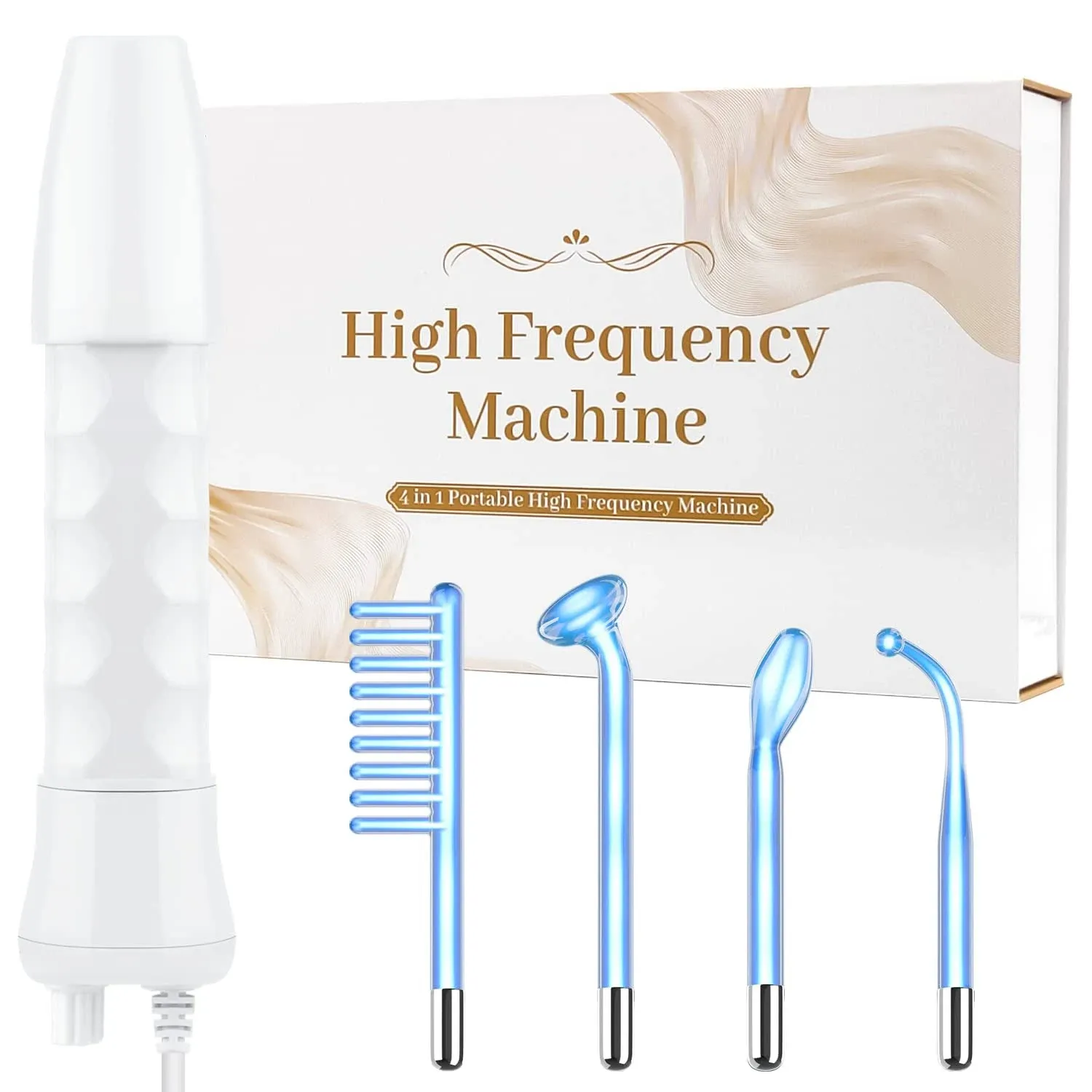 High Frequency Facial Wand - Uaike Portable Handheld Blue High Frequency Skin Facial Machine at Home - Skin Face Wand Device with 4 Different Blue Glass Tubes