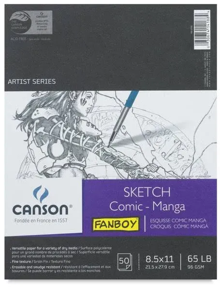 Canson Artist Series Comic and Manga Sketchbook, Foldover Pad, 8.5x11 inches, 50 Sheets (65lb/96g) - Artist Paper for Adults and Students - Graphite, Charcoal, Pencil, Colored Pencil