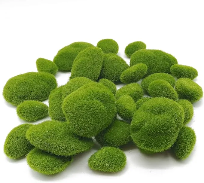 TIHOOD 30 Pcs 3 Size Artificial Moss Rocks Decorative, Green Moss Balls,Moss Stones, Green Moss Covered Stones, Fake Moss Decor for Floral