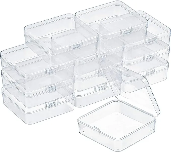 SATINIOR 12 Pack Clear Plastic Beads Storage Containers Box with Hinged Lid for Beads and More (3.70 x 3.70 x 1.18 Inch)