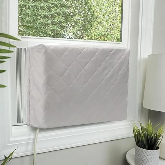 HOXHA Indoor Air Conditioner Cover for Window Units,Double Insulation Anti-Rust Adjustable Inside Window AC Cover with Free Elastic Straps