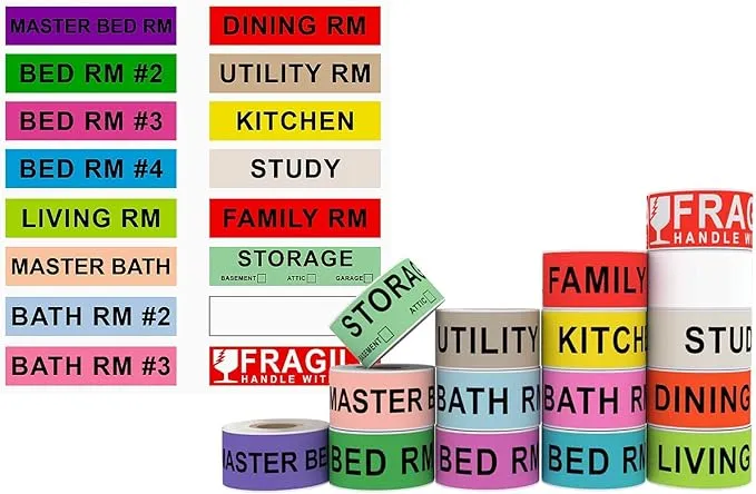 960 Count Moving Labels 14 Different Living Spaces with Fragile Stickers and Blank White Label Home Moving Color Coding Labels Moving Sticker for Storaging Packing Moving (16Rolls, 60/Roll)