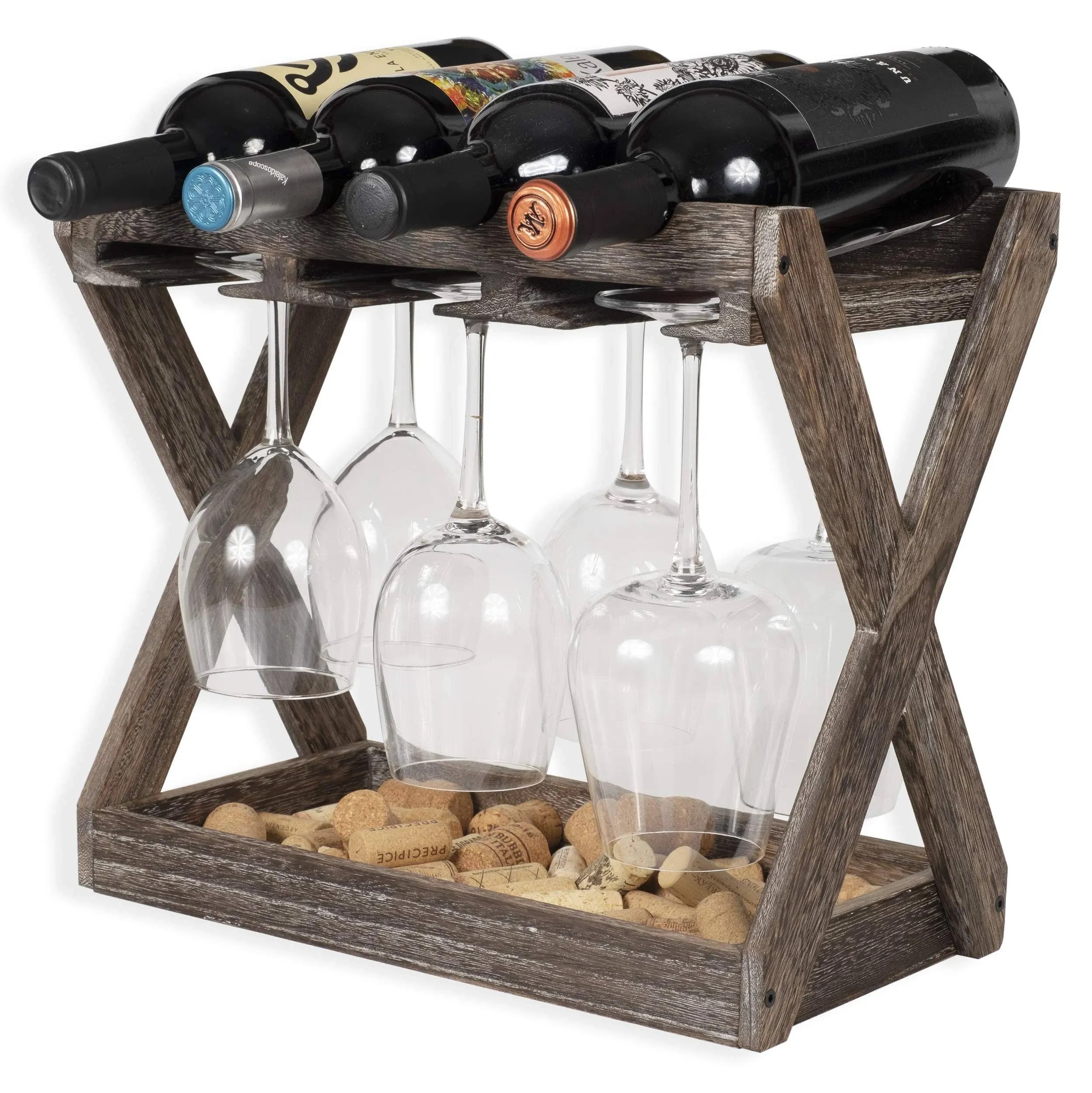 Rustic State Cava Solid Wood Wine and Glass Rack Cork Storage Tray Table Top ...