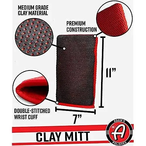 Adam's Polishes Clay Mitt - Medium Grade Clay Bar Infused Mitt | Car Detailing Glove Quickly Removes Debris from Your Paint, Glass, Wheels, & More