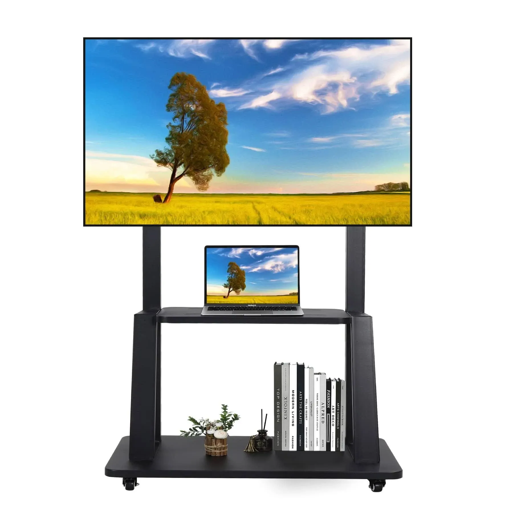 Maiproo Mobile TV Cart Rolling Floor Stand for 32-70 Inch LCD LED OLED Flat Panel Screens Smartboard Movable Holds up to 100lbs with Shelf Locking Wheel Height Ajustable Heavy-Duty