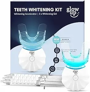 Glow Up Teeth Whitening Kit for Sensitive Teeth with Blue LED Light, 10-Minute ...