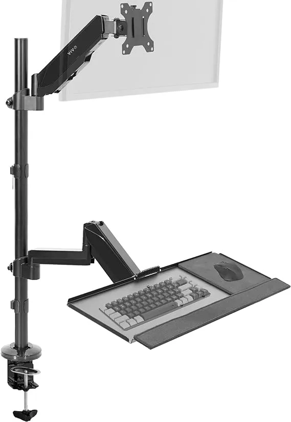 VIVO Black Dual Monitor Sit-Stand Height Adjustable Workstation, Standing Desk Mount with Pneumatic Spring, Holds 2 Screens up to 32 inches STAND-SIT2B