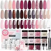 AZUREBEAUTY 29 Pcs Dip Powder Nail Kit Starter Set, 20 Colors Nude Pink Purple Blue Brown Glitter Acrylic Dipping Powder System Liquid Set with Top/