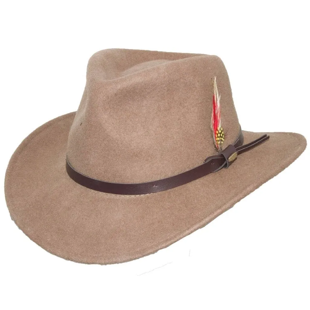 Scala Men's Dakota Crushable Wool Felt Outback Hat Tan / Large