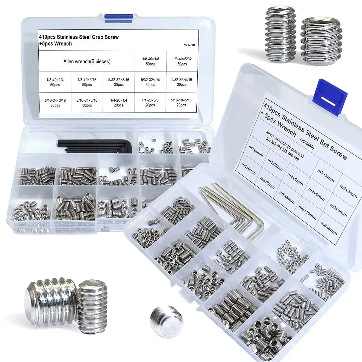 830 Pcs Metric Standard SAE Allen Head Socket Hex Grub Screw Set 304 Steel NEW