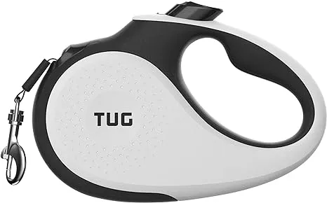 TUG 360° Tangle-Free Retractable Dog Leash | 16 ft Strong Nylon Tape | One-Handed Brake, Pause, Lock (Large, White)