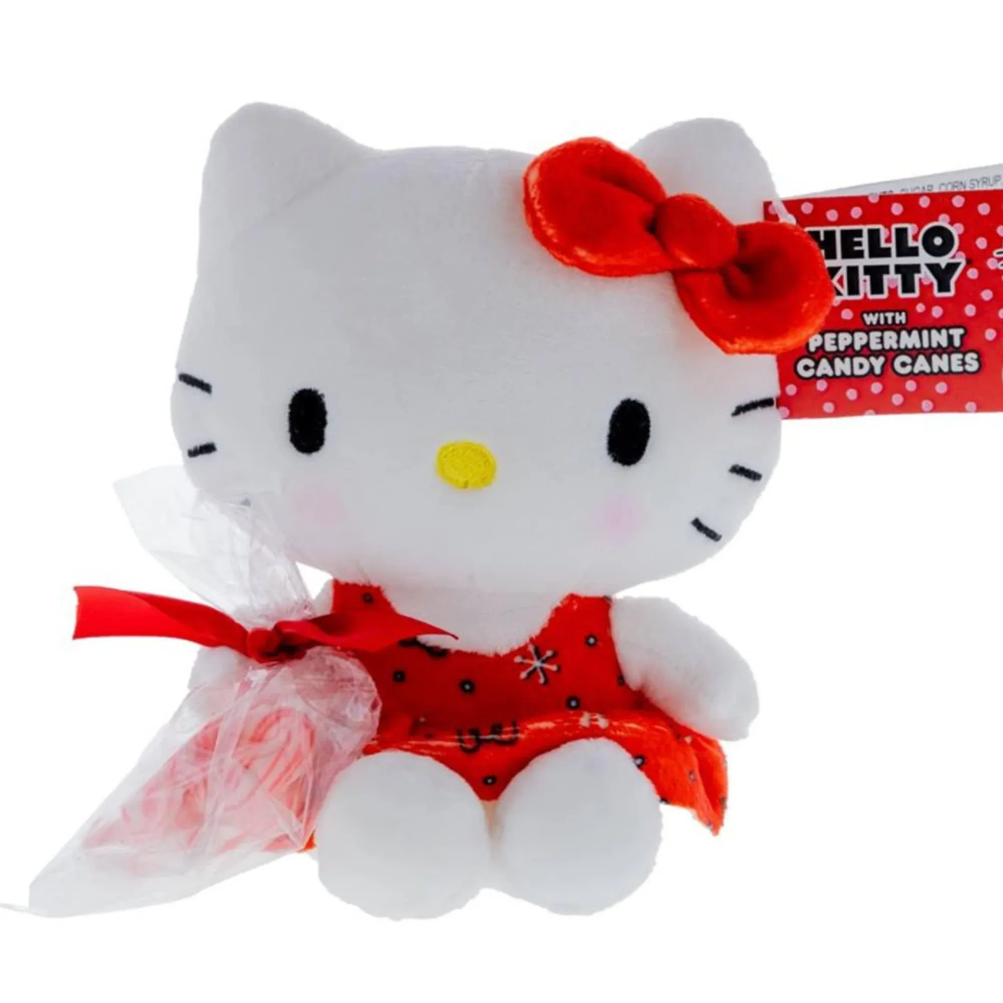 Hello Kitty Plush Doll with Mini Edible Peppermint Candy Canes, Stocking Stuffer Gift for Girls, Cute and Soft Stuffed Animal, 6.5 Inches