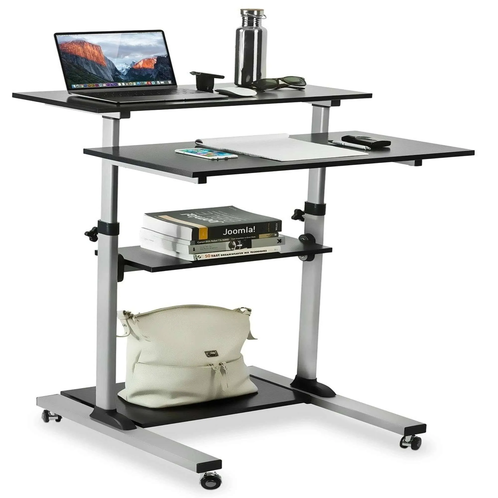 Mount-It! Height Adjustable Rolling Stand up Desk - For - Table TopRectangle Top - 132 lb Capacity - Height Adjustable - 54.70" Height x 28" Width x 27.50" Depth - Computer, Home, Office, Classroom, Hospital, Monitor, Keyboard, Printer, Room, Medical Facility, Showroom - Assembly Required - Gray - Steel, Melamine, Particleboard - Plastic Top Material - MI-7940