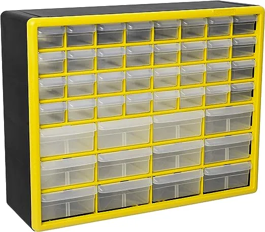 Akro-Mils 44 Drawer 10144REDBLK, Plastic Parts Storage Hardware and Craft Cabinet, (20-Inch W x 6-Inch D x 16-Inch H), Red & Black, (1-Pack)