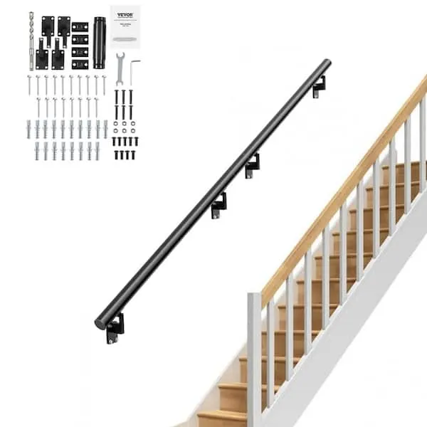 VEVOR Handrail Stair Railing 7 in. H x 84.6 in. W Wall Mount Handrails Black Aluminum Alloy Handrails for Indoor Stairs