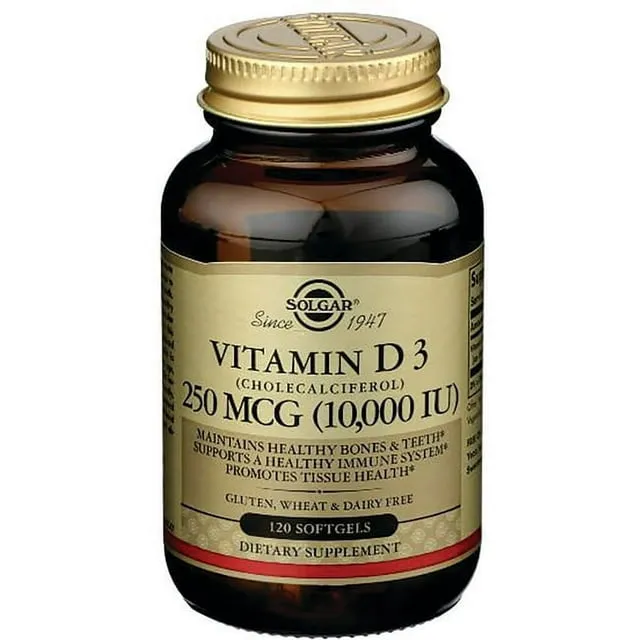 Solgar Vitamin D3 Cholecalciferol 250 MCG 10000 IU Softgels Helps Maintain Healthy Bones Teeth Immune System Support Non GMO Gluten, Dairy Free Servings, 180 Count