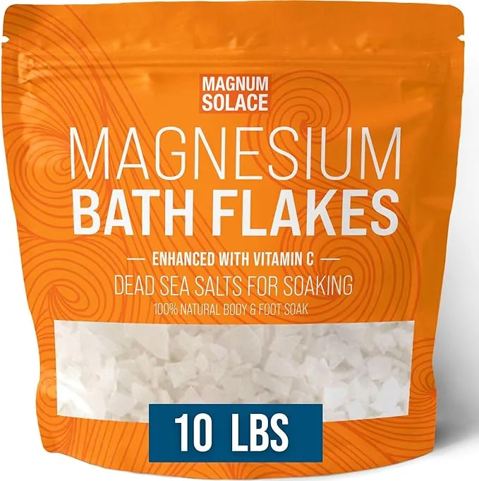 Magnum Solace Magnesium Flakes for Bath - Magnesium Chloride Flakes - Dead Sea Salts for Soaking - Enhanced with Vitamin C Crystals, 10 lbs