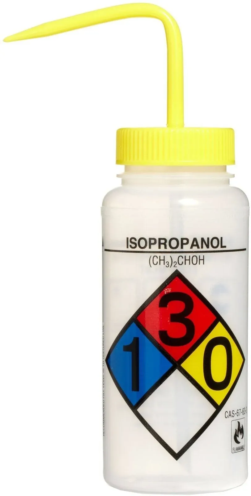 SP Bel-Art Safety-Labeled 4-Color Isopropanol Wide-Mouth Wash Bottles; 500ml (16oz), Polyethylene w/Yellow Polypropylene Cap (F11716-0008), Natural (Pack of 4)