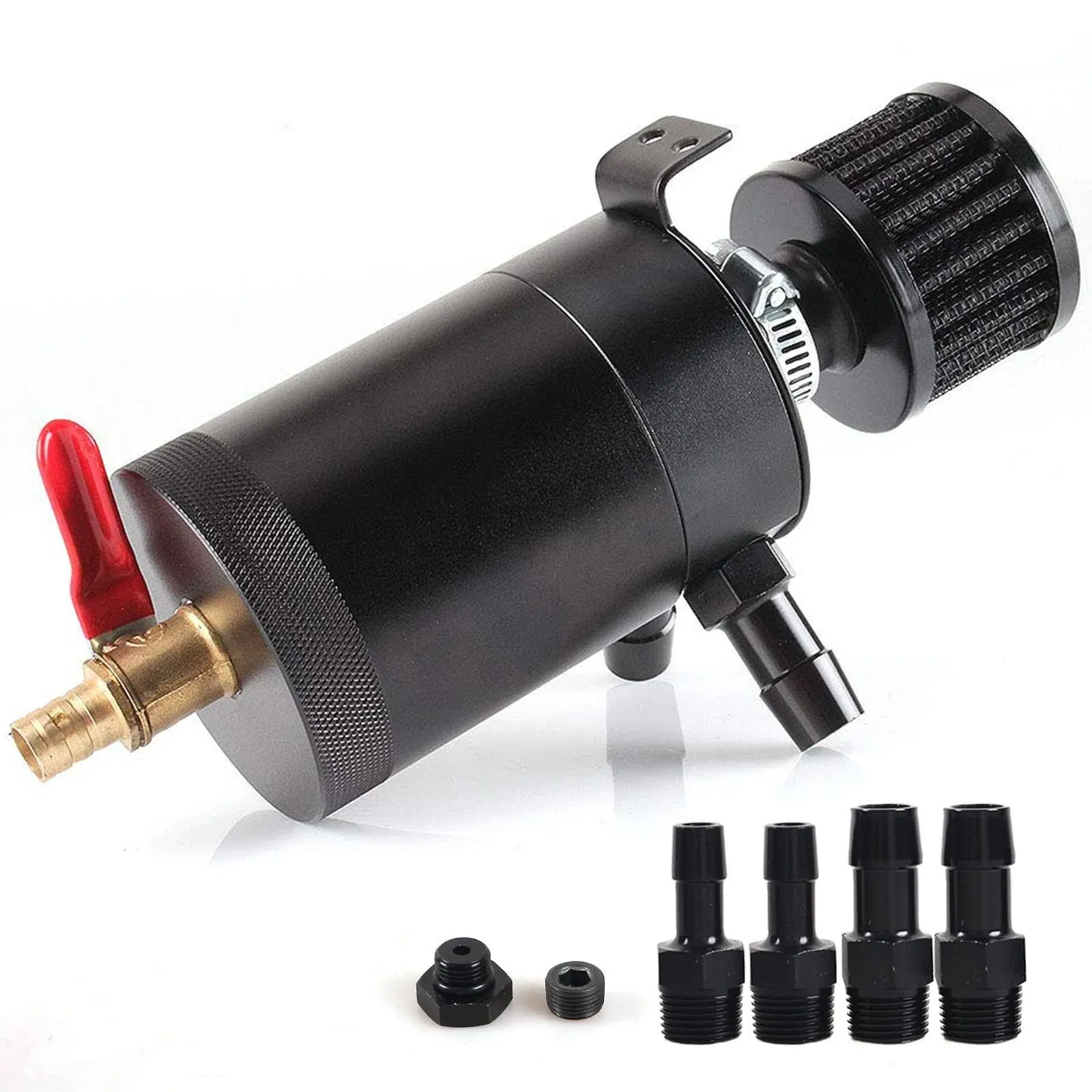 WENJTP Oil Catch Can Kit with 4 Adapters + Breather Filter Drain Valve Plug 2 ...