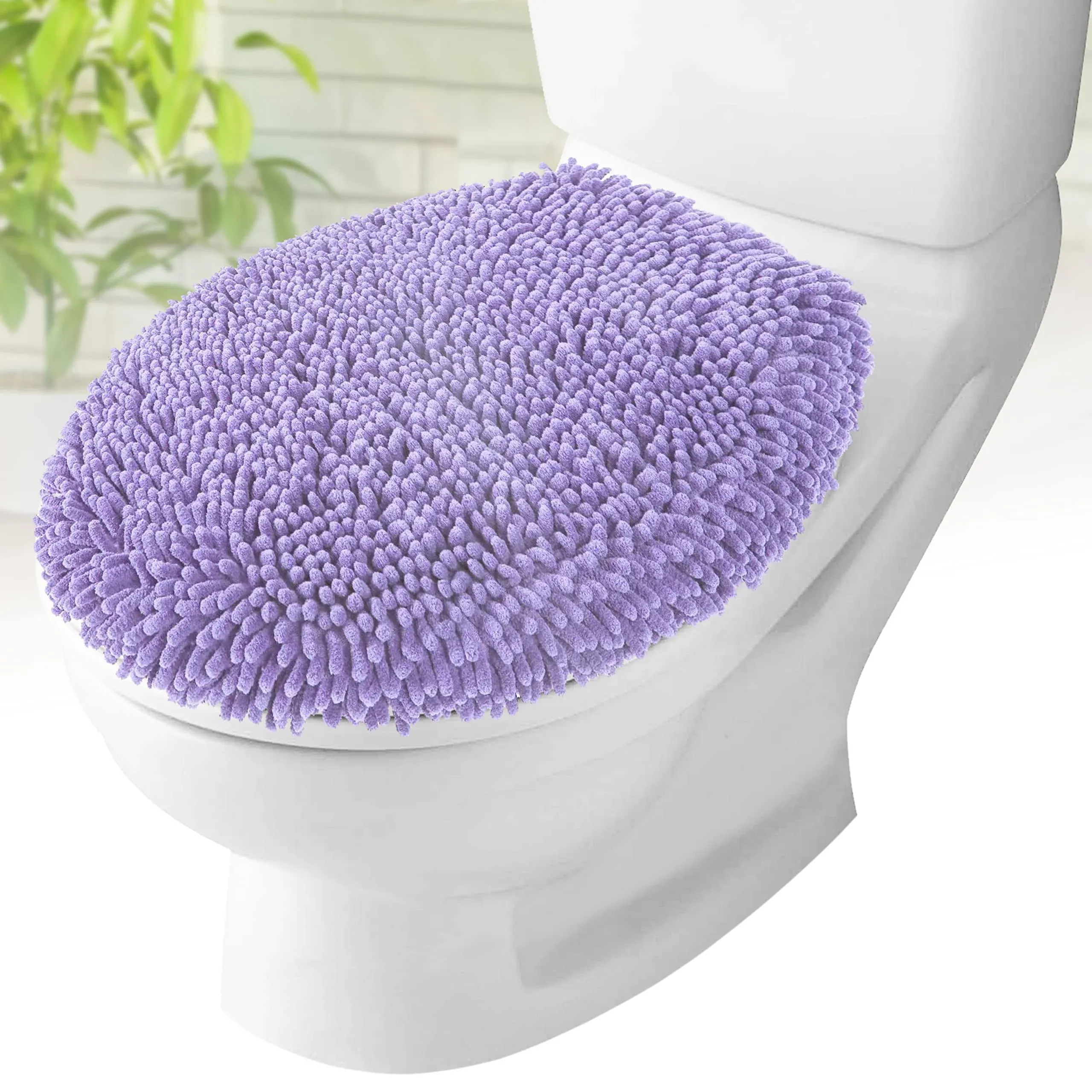 Toilet Lid Cover - Lavender, Plush Microfiber Oval Toilet Seat Covers for Bathroom, Machine Washable Elongated Toilet Cover Seat, Stretches up to 21"x19"