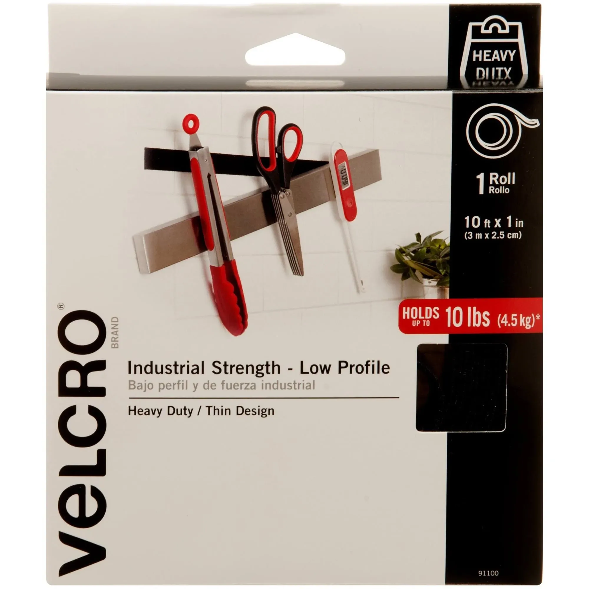 Velcro® 91100 1" x 10' Black Industrial Strength Hook and Loop Fastener Tape Roll