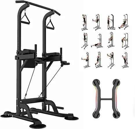 soges Power Tower Pull Up Bar Station, Free Standing Pull Up Rack Dip Station for Home Gym, Height Adjustable Home Strength Training Fitness Workout Equipment