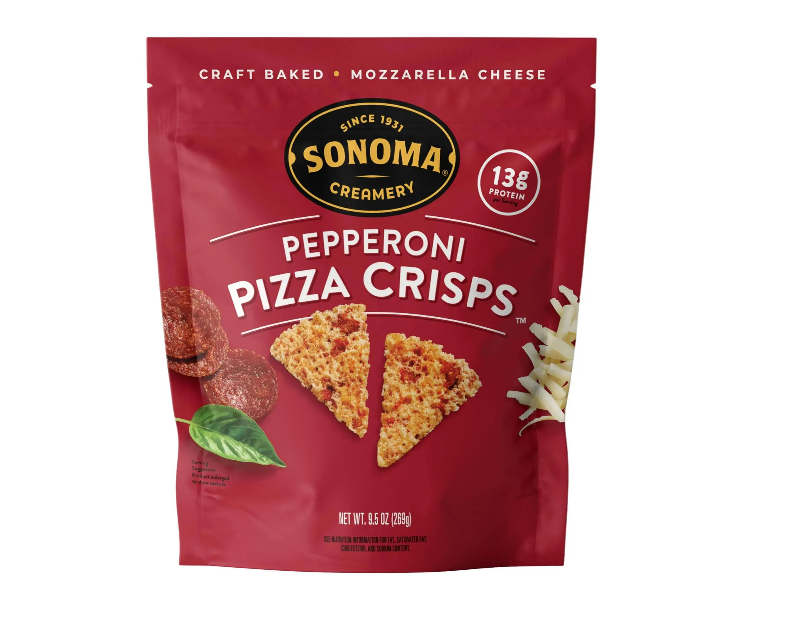 Sonoma Creamery - Pizza Crisps, Pepperoni, 9.5 Oz (1 Count) | Savory Snack Cracker | High Protein | Low Carb | Gluten Free | Wheat Free |Keto Friendly