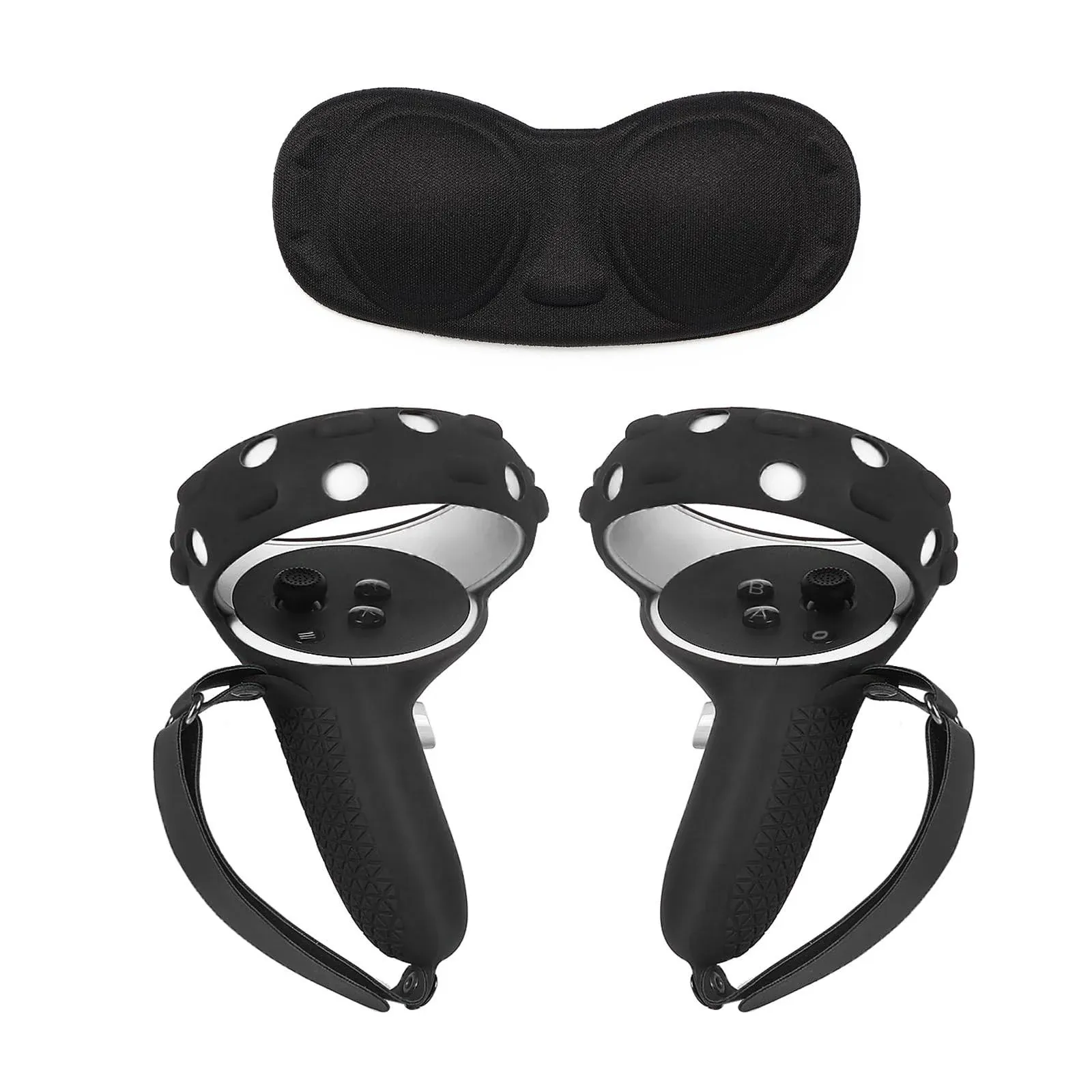 VR Controller Grips Cover with Anti-Throw Knuckle Strap + Lens Protector Cover for Oculus Quest 2 (Black)