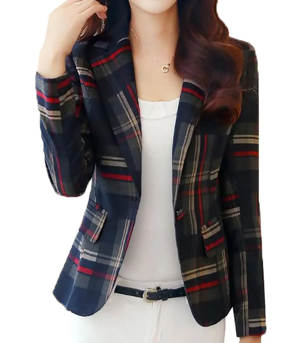 Fensajomon Women's Blazer Plaid Blazers for Women Work Office Casual Long Sleeve Lapel Button Pocket Jacket Suit Business