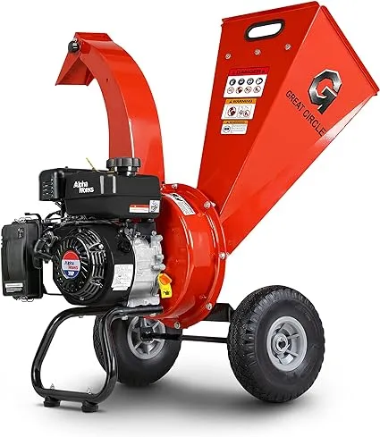 GreatCircleUSA Mini Wood Chipper Shredder Mulcher Ultra Duty 7 HP Gas Powered 3" Inch Max Wood Capacity EPA/CARB Certified Aids in Fire Prevention and Building Firebreaks