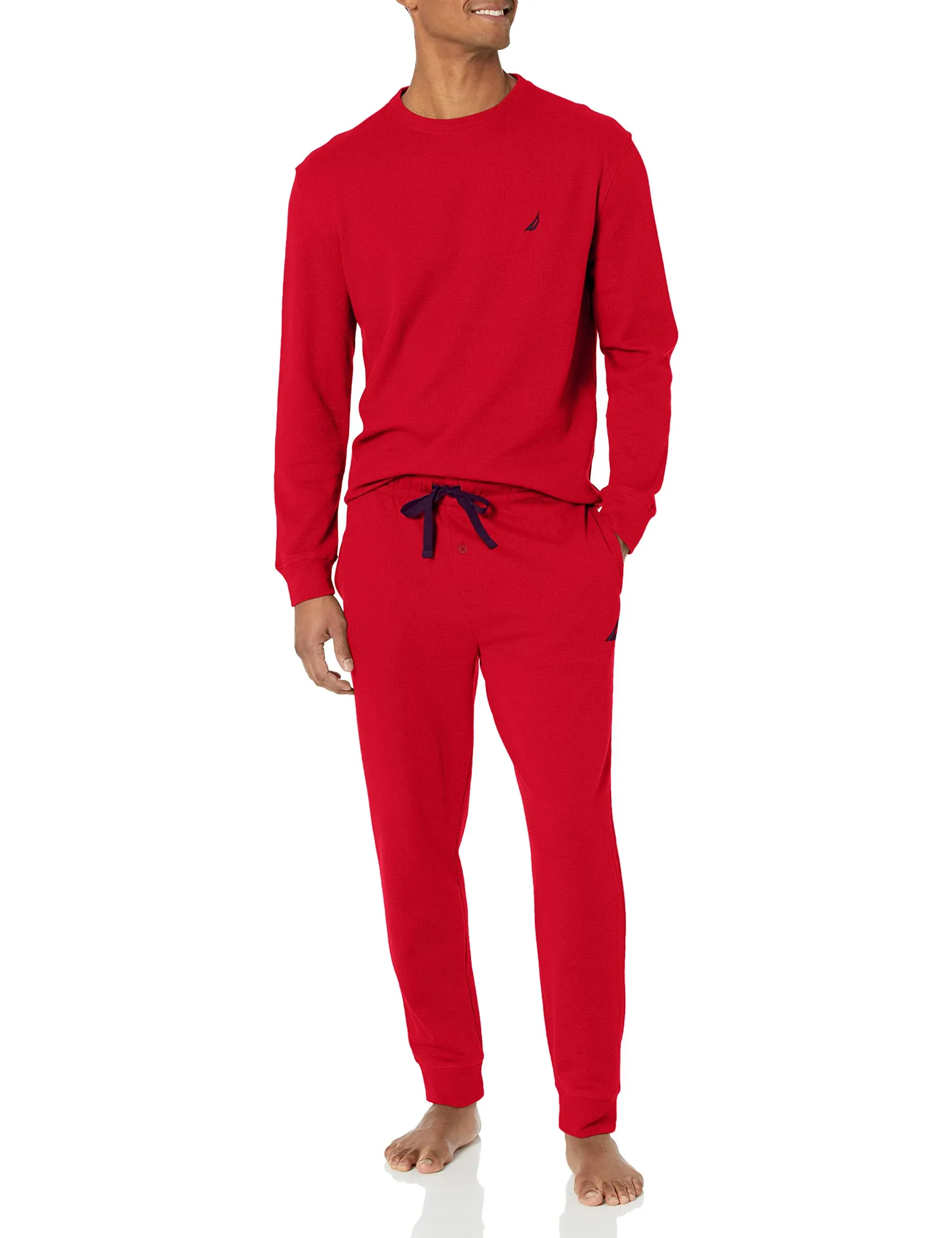 Nautica Men&#039;s Waffle Knit Thermal Pajama Set Red Size X-Large