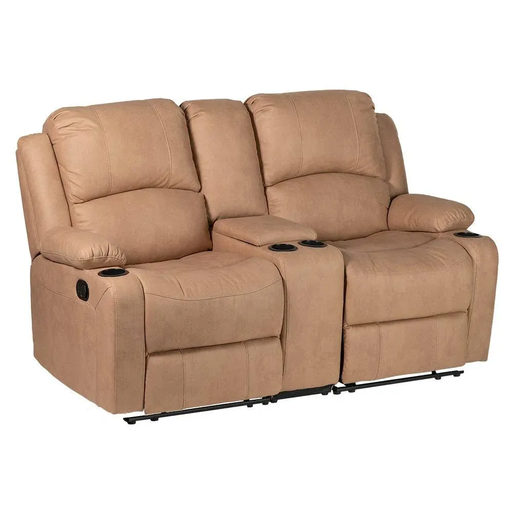 67" Wall Hugger Reclining | RV Theater Seats | Double Recliner RV Sofa & Console | RV Couch | RV Theater Seating | RV Furniture (Manual, Sand)