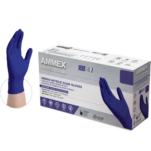 Ammex Nitrile Exam Latex Free Disposable Gloves, Blue, Large - 100 count