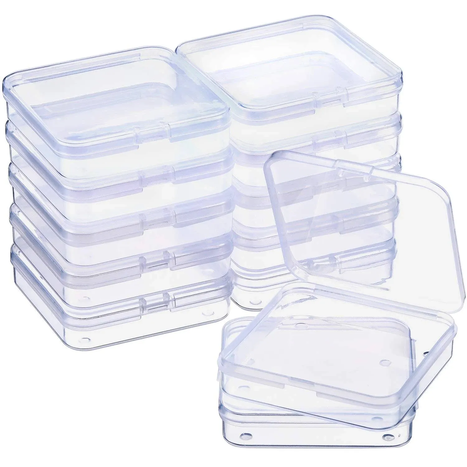 SATINIOR 12 Pack Clear Plastic Beads Storage Containers Box with Hinged Lid for 