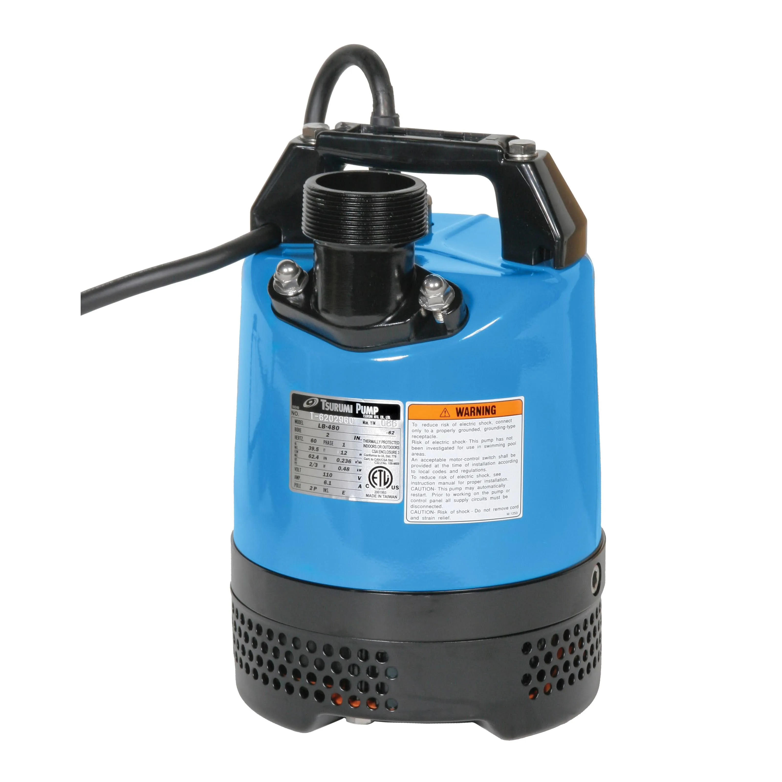 Tsurumi Pump LB-480 2" 2/3HP Submersible Dewatering Pump, Blue