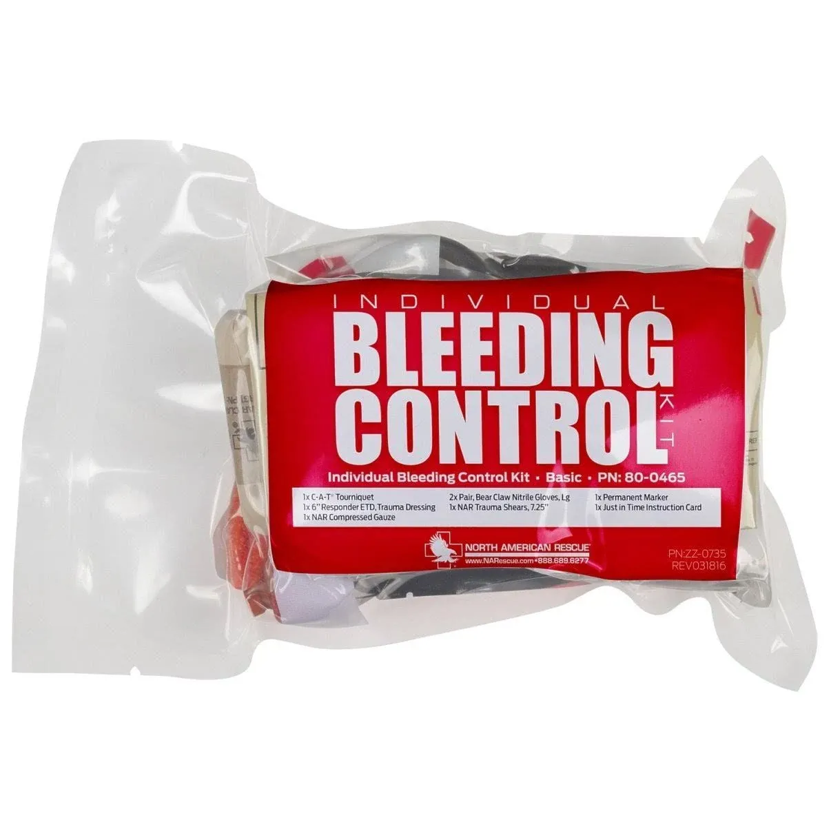 North American Rescue Individual Bleeding Control Kit in A Vacuum Sealed Pouch