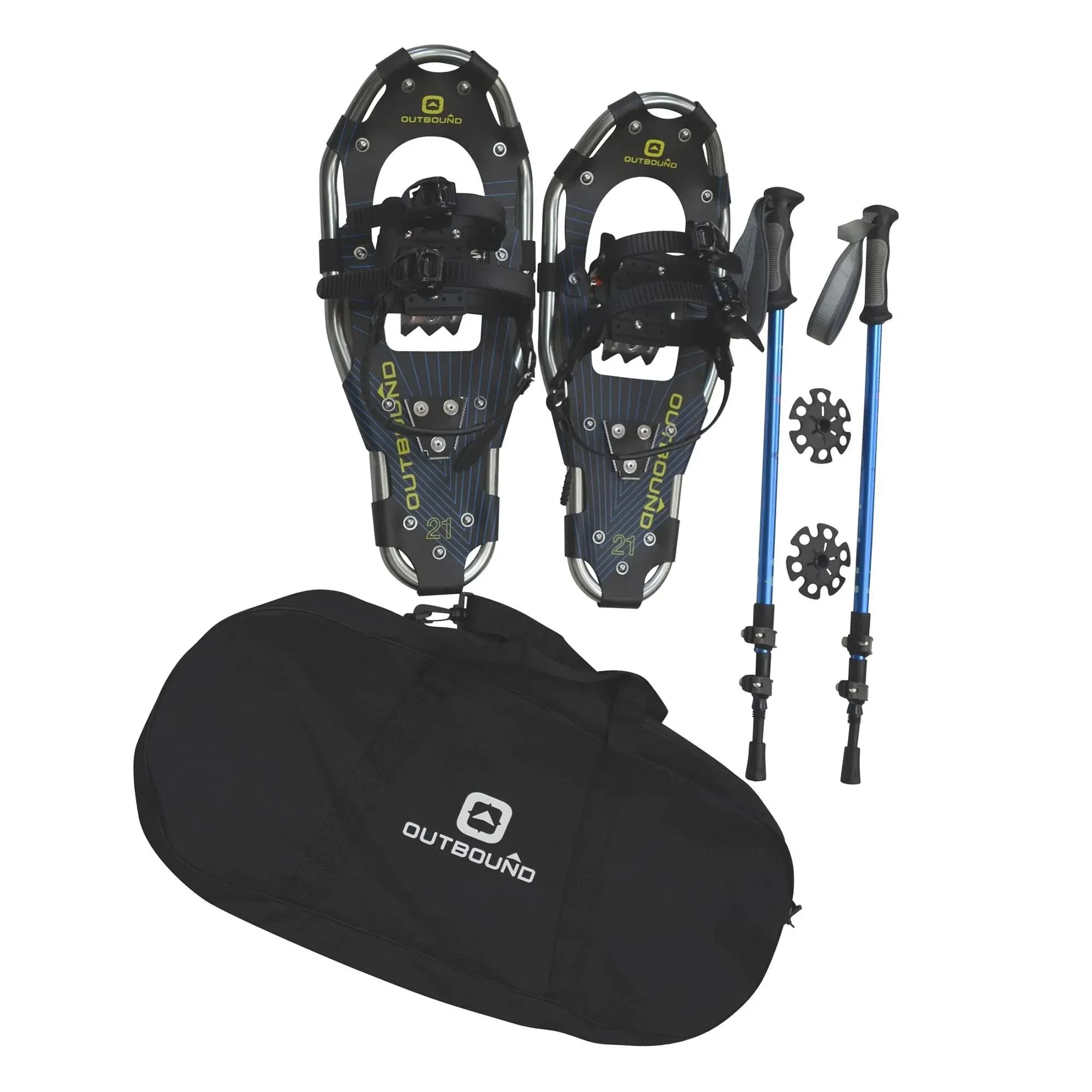 Outbound Lightweight 30 In Aluminum Snowshoes Kit with Poles & Carrying Tote Bag