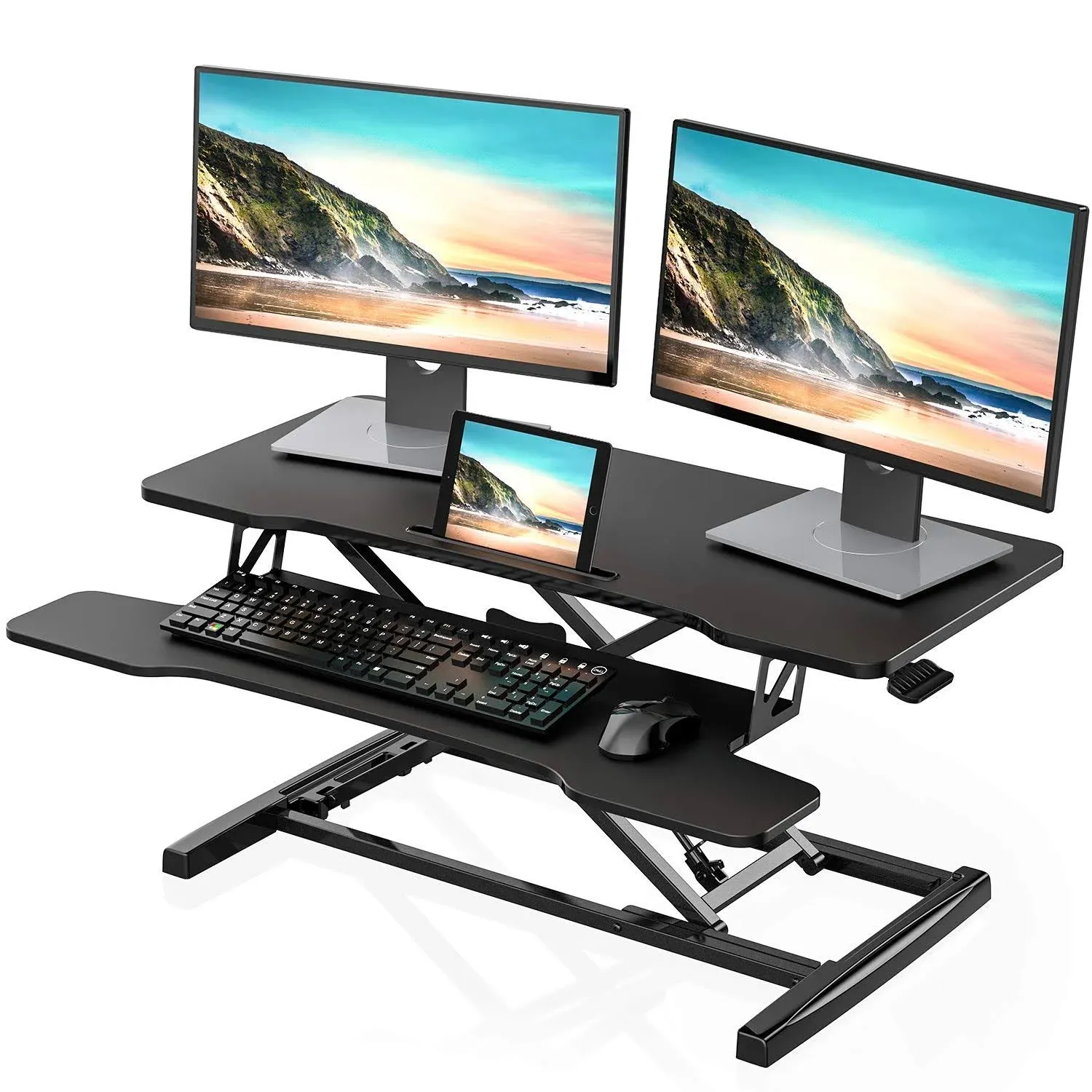 36&#034; Wide Height Adjustable Standing Desk - Sit to Stand Converter with Dual Moni