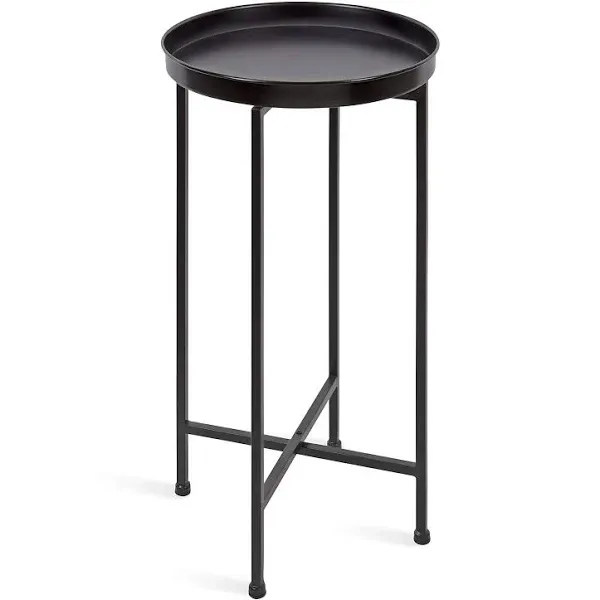 Kate and Laurel Celia Round Metal Foldable Tray Accent Table (Black)