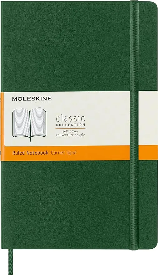 Moleskine Classic Notebook, Soft Cover, Large (5" x 8.25") Ruled/Lined, Myrtle Green, 192 Pages