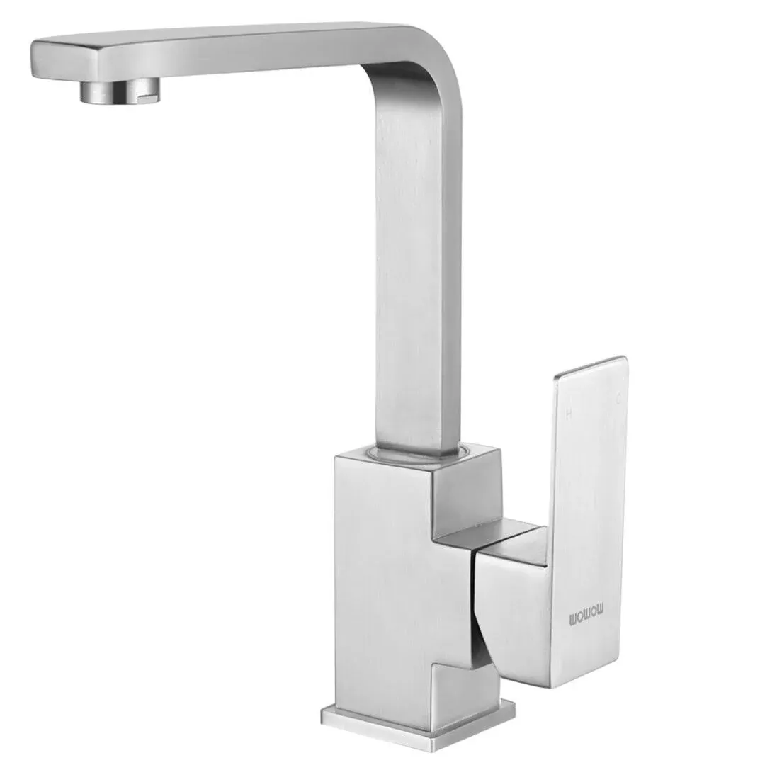 WOWOW Bar Faucets Stainless Steel Modern Bar Sink Faucet Single Hole Prep Kitchen Faucet Brushed Nickel Single Handle Lavatory Sink Faucet Mixer Small Kitchen Tap