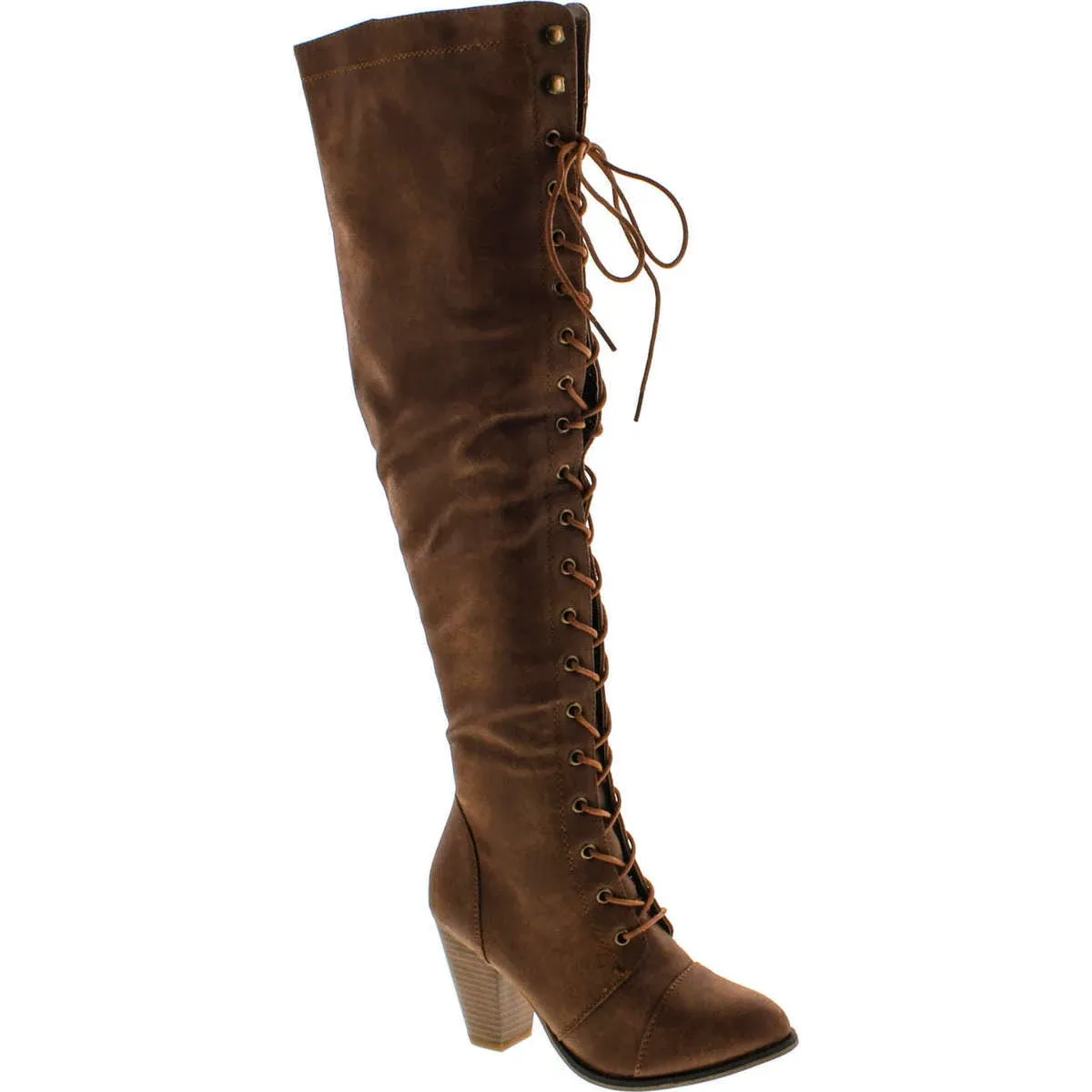 Forever Camila-48 Womens Chunky Heel Lace Up Over The Knee High Riding Boots, Tan