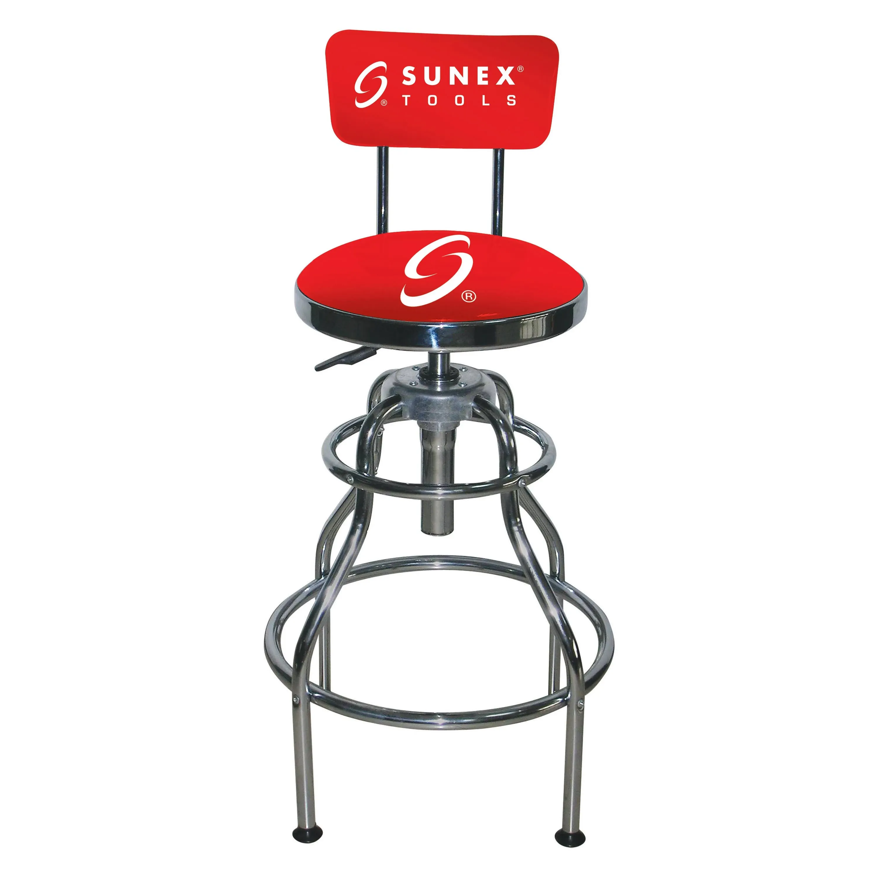 Sunex Chrome Hydraulic Shop Stool Anti Mircobial Vinyl Red New