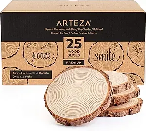 ARTEZA Natural Wood Slices, 8 Pieces, 7.9-9 Inch Diameter, 0.8 Inch Thickness, Round Wood Discs for Crafts, Christmas Wood Ornaments, Centerpieces &amp;