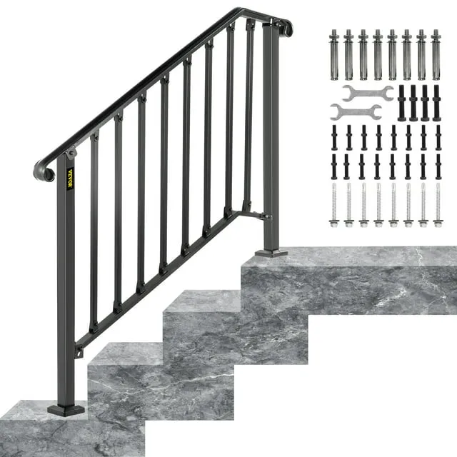 VEVORbrand Handrail for Stairs Outdoor Step Handrail Picket 1 Fits 1 or 2 Steps Rail Height adjustable Wrought Iron Handrail, Matte White