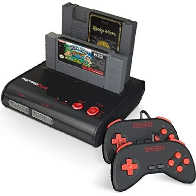 Retro-Bit Retro Duo 2 in 1 Console System - for Original NES/SNES, & Super Nintendo Games - Black/Red