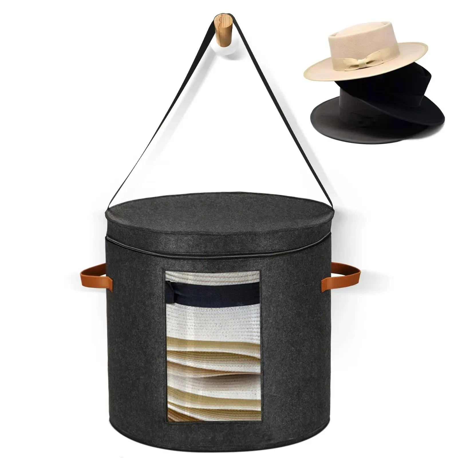 Huge Hat Boxes For Women Storage Foldable Hat Storage Boxes with Shoulder Strap & 2 Handles - Hat Boxes With Lids - Hat Box With Dustproof Lid Storage Boxes - Light Grey