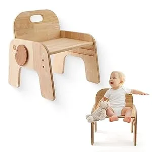 ibwaae Natural Solid Wooden Kids Chair Height-Adjusta<wbr/>ble for... 