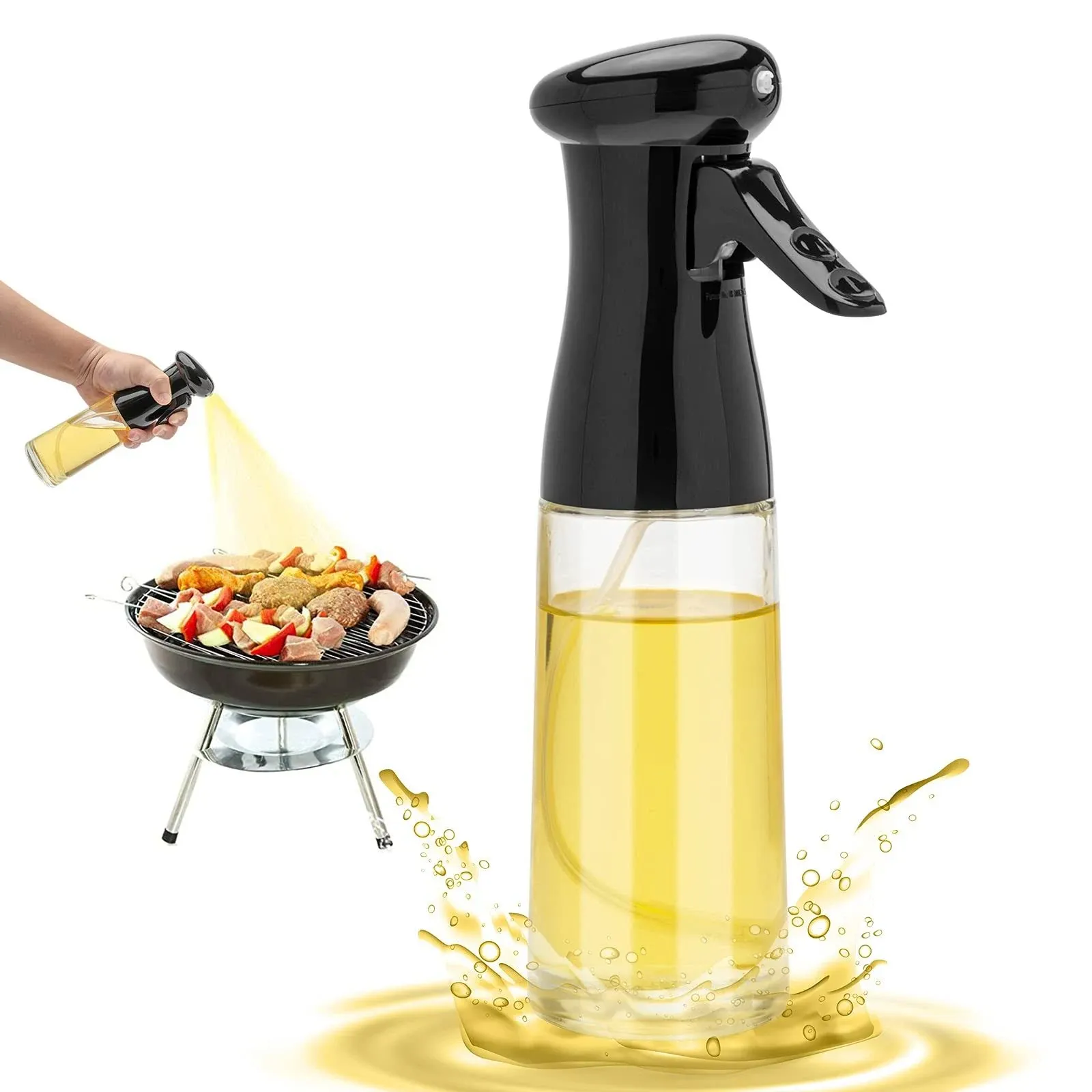 Olive Oil Sprayer for Cooking - 200ml Glass Oil Dispenser Bottle Spray Mister - Refillable Food Grade Oil Vinegar Spritzer Sprayer Bottles for Kitchen, Air Fryer, Salad, Baking